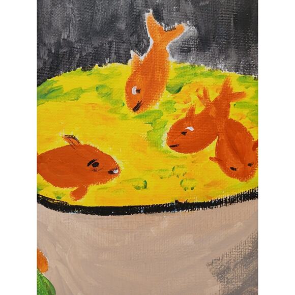 Oil Paiting On Canvas Gold Fish Bowl 20 x 16 Matisse Inspired Coffee Shop Office - Picture 3 of 11
